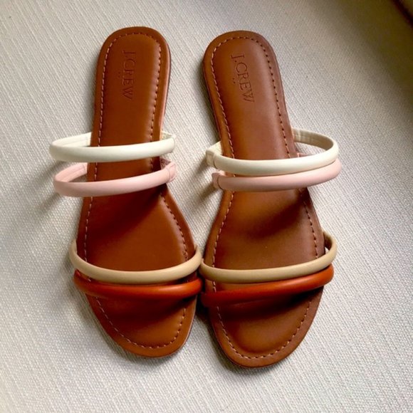 J. Crew Shoes - J Crew factory seaside strappy slide sandal neutral EUC